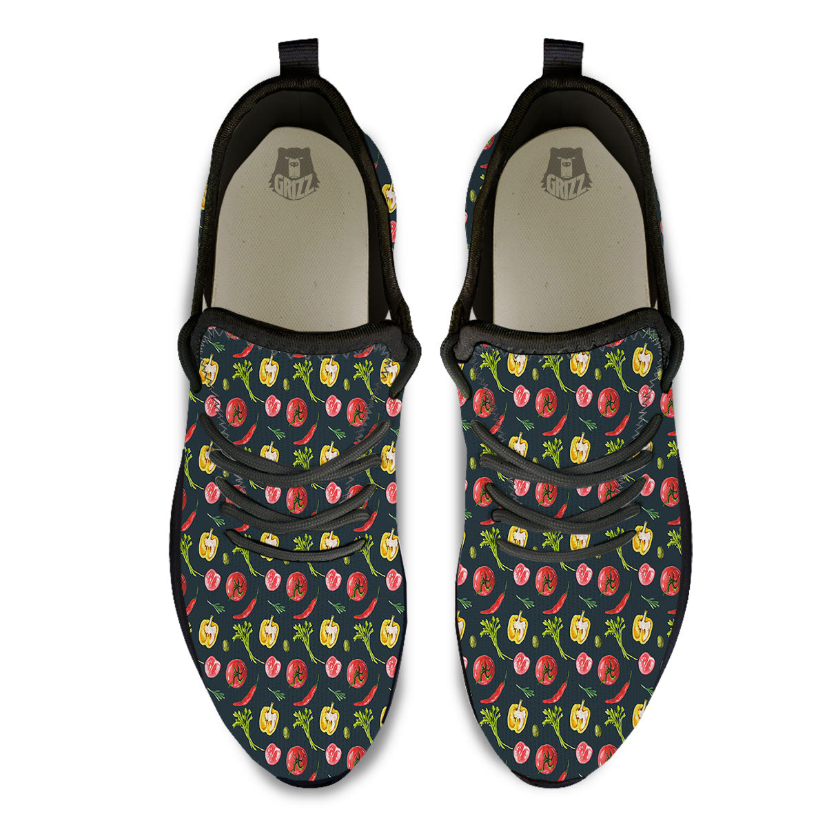Vegetable Print Pattern Black Athletic Shoes-grizzshop