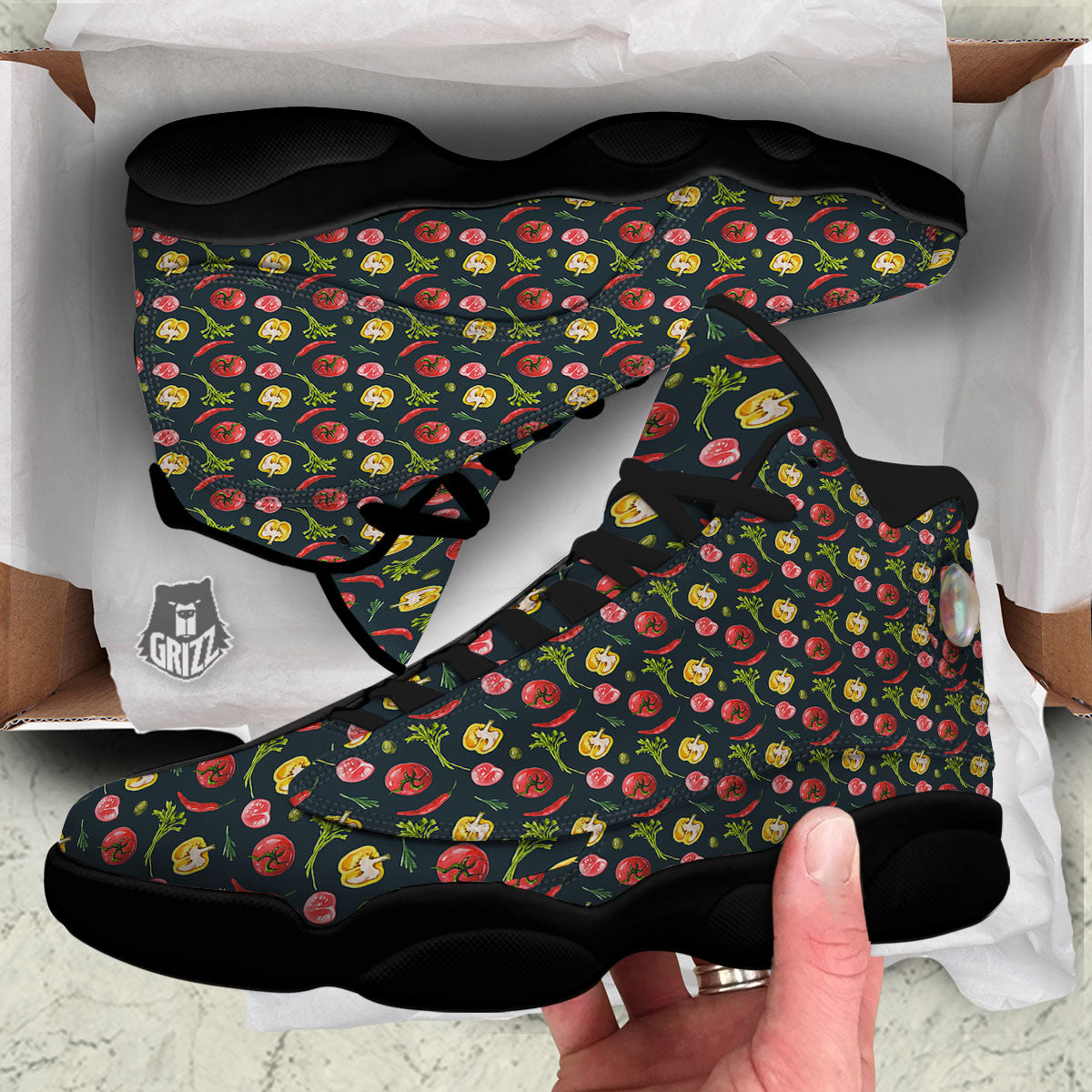 Vegetable Print Pattern Black Basketball Shoes-grizzshop