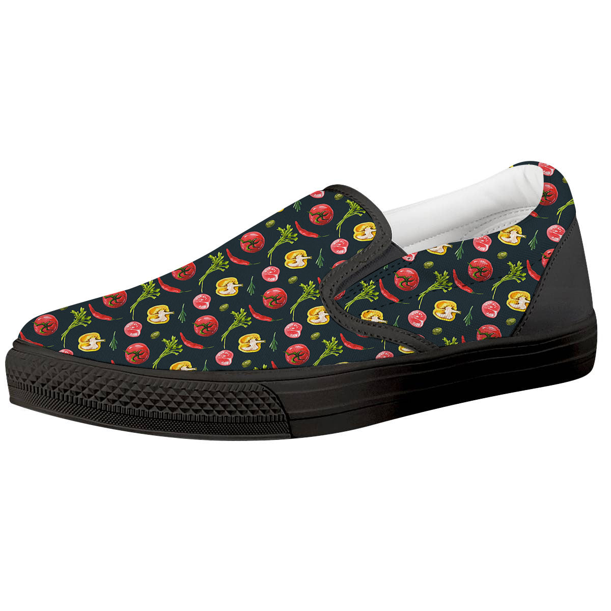 Vegetable Print Pattern Black Slip On Shoes-grizzshop