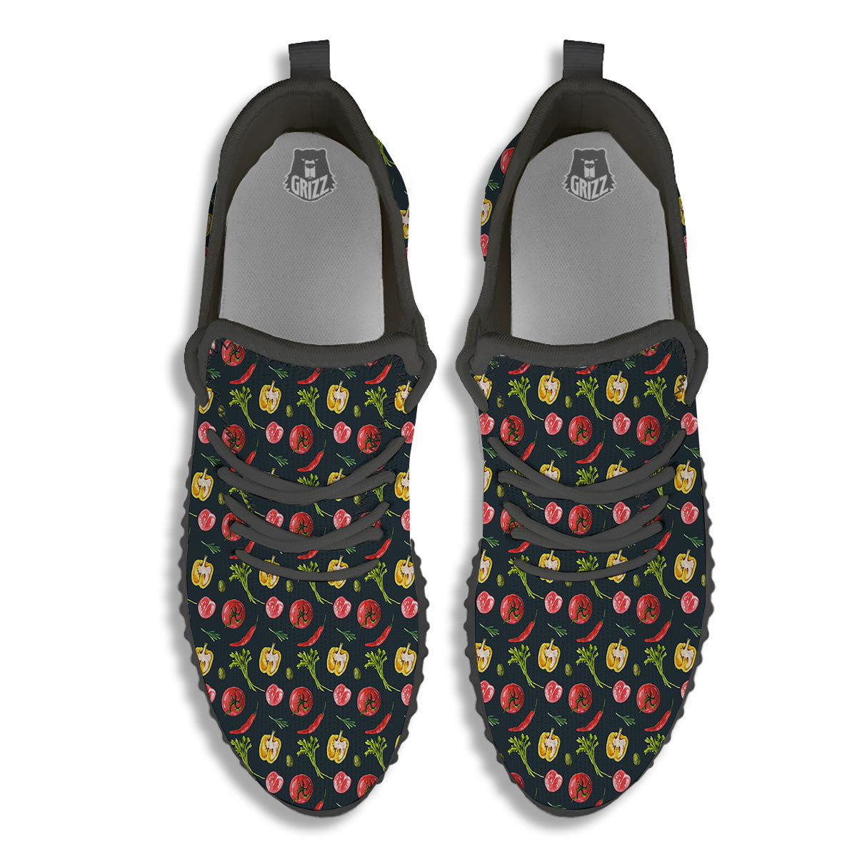 Vegetable Print Pattern Black Walking Shoes-grizzshop