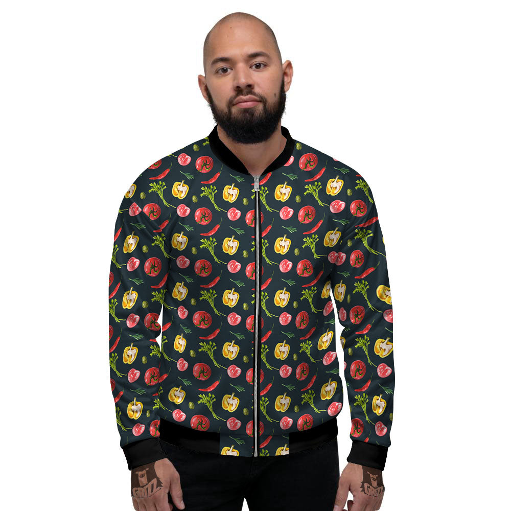 Vegetable Print Pattern Men's Bomber Jacket-grizzshop