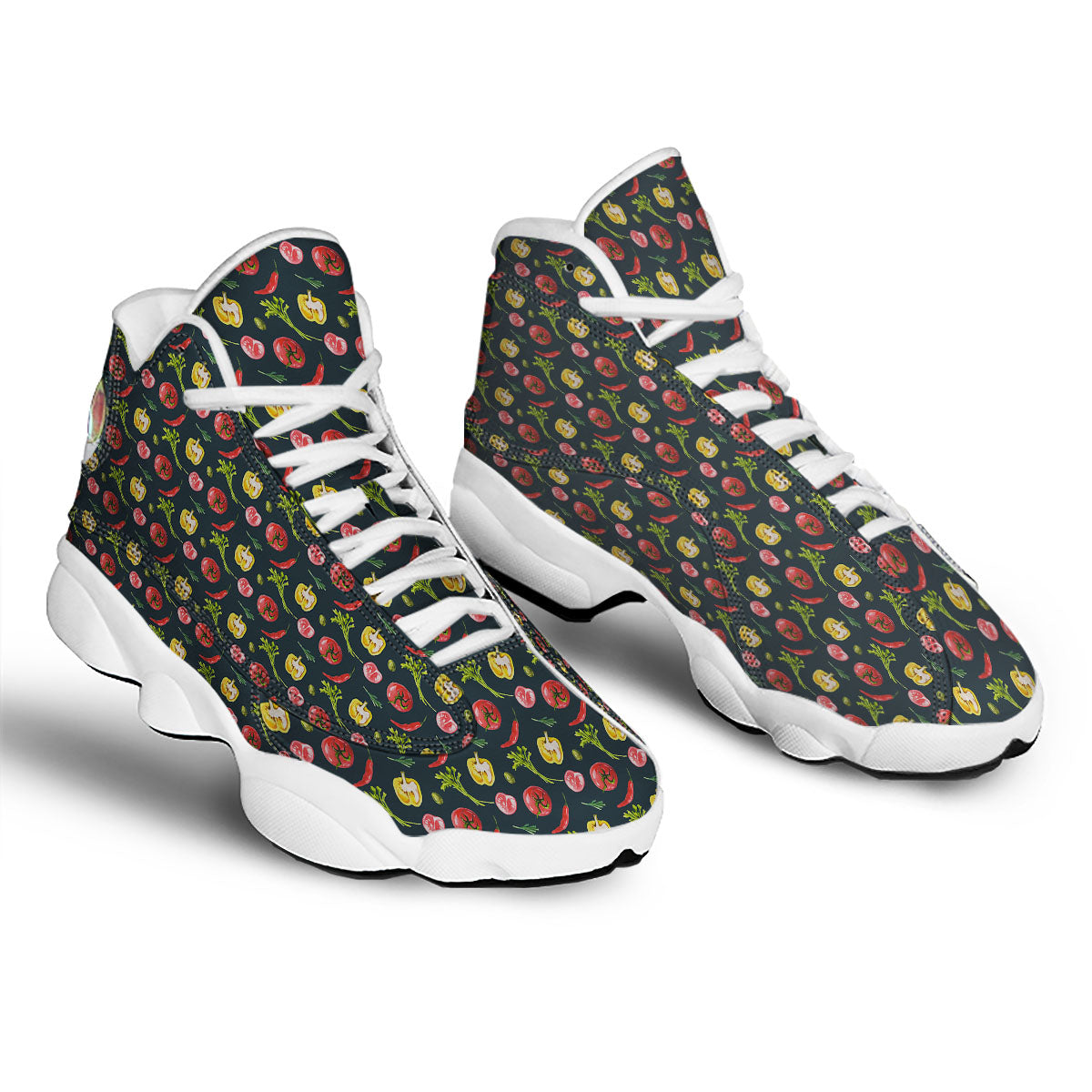 Vegetable Print Pattern White Basketball Shoes-grizzshop