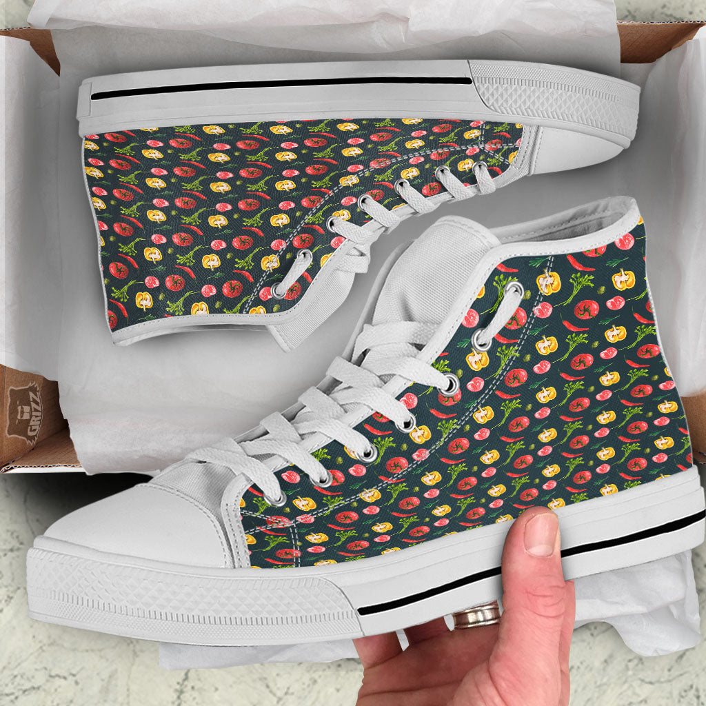 Vegetable Print Pattern White High Top Shoes-grizzshop