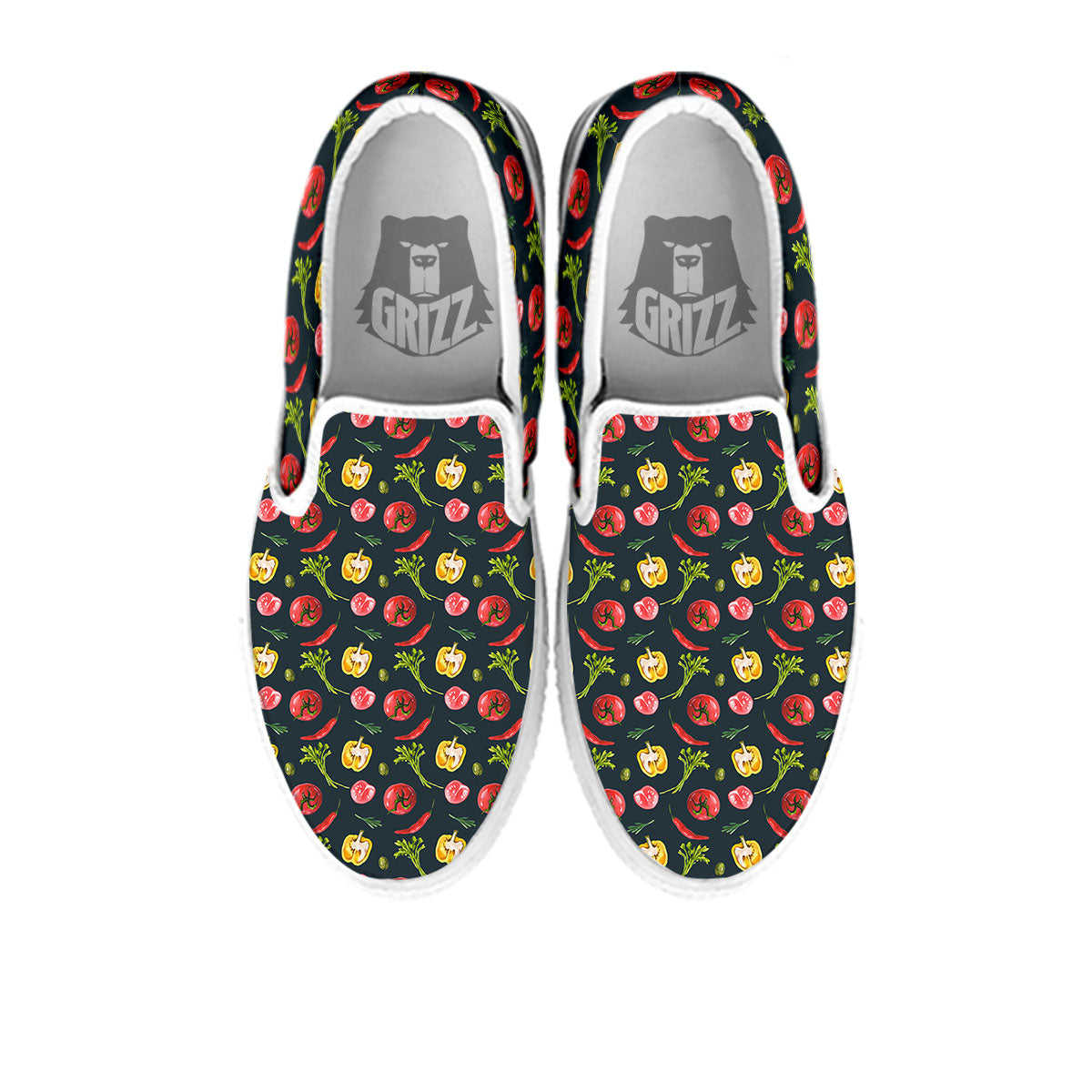 Vegetable Print Pattern White Slip On Shoes-grizzshop