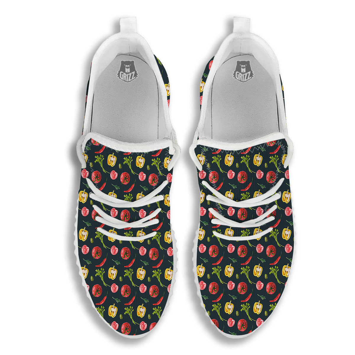 Vegetable Print Pattern White Walking Shoes-grizzshop