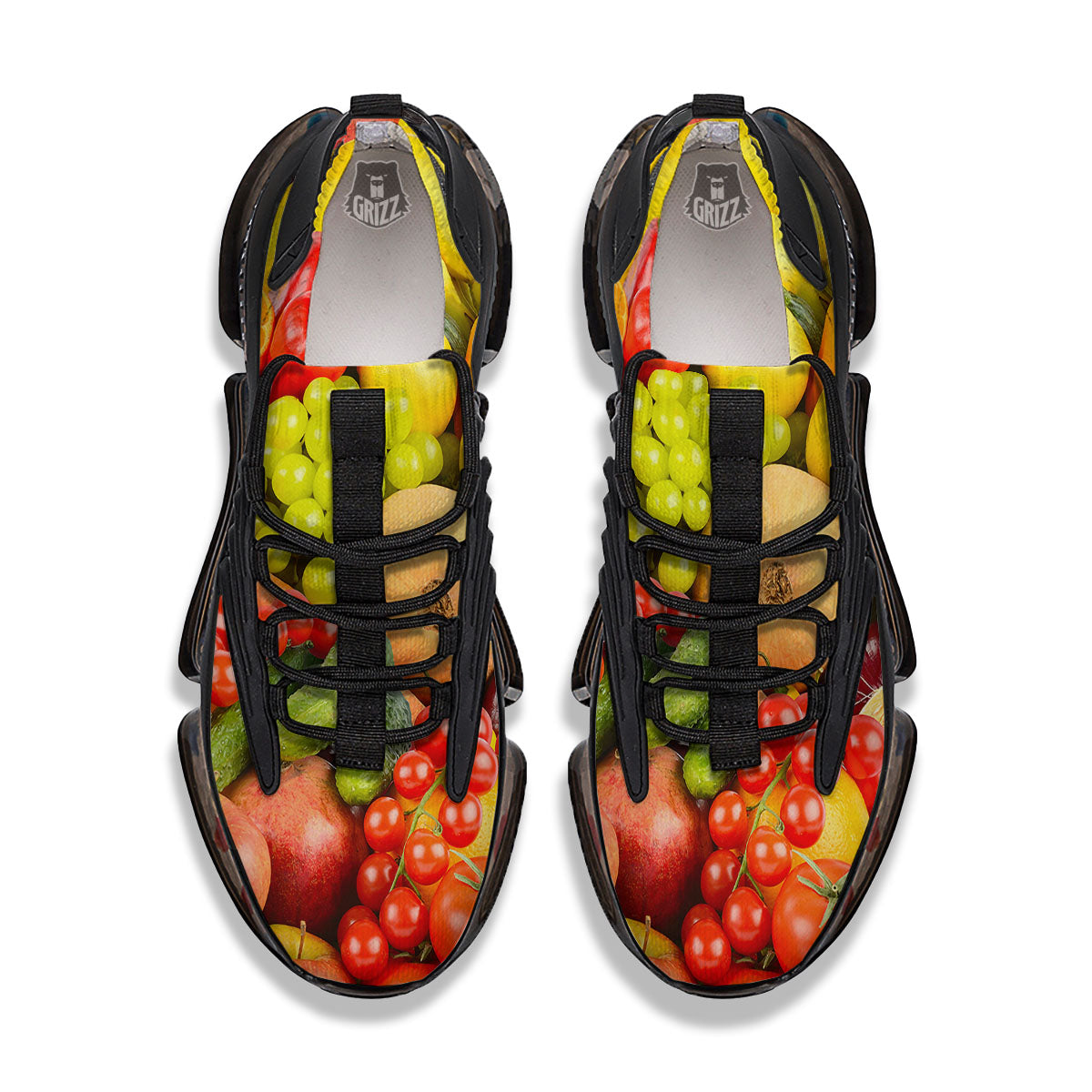 Vegetables And Fresh Fruits Print Black Gym Shoes-grizzshop
