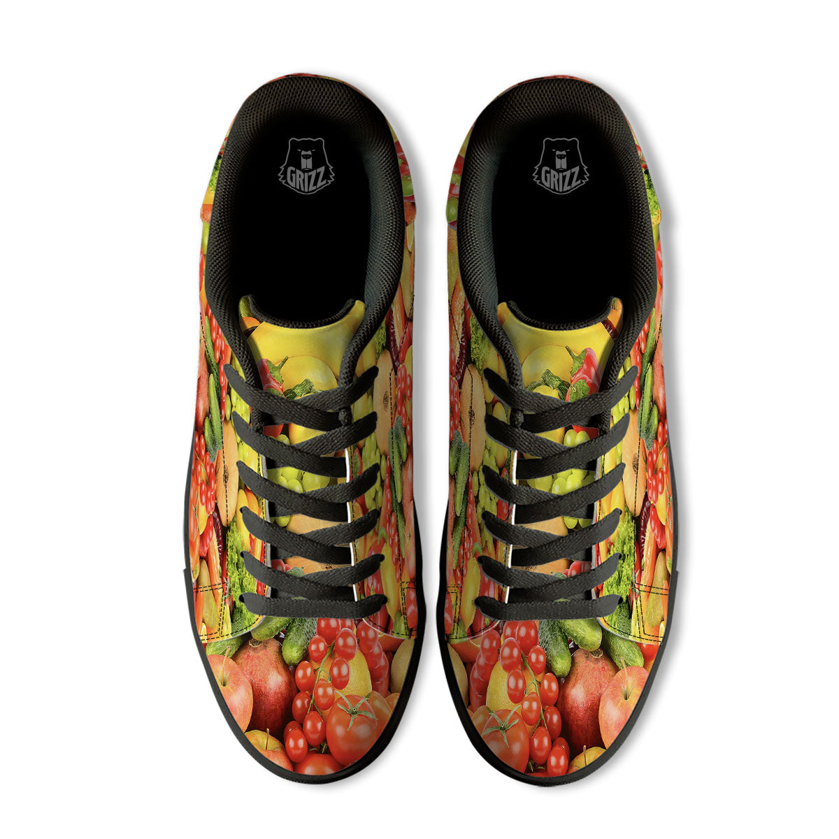 Vegetables And Fresh Fruits Print Black Low Top Sneakers-grizzshop