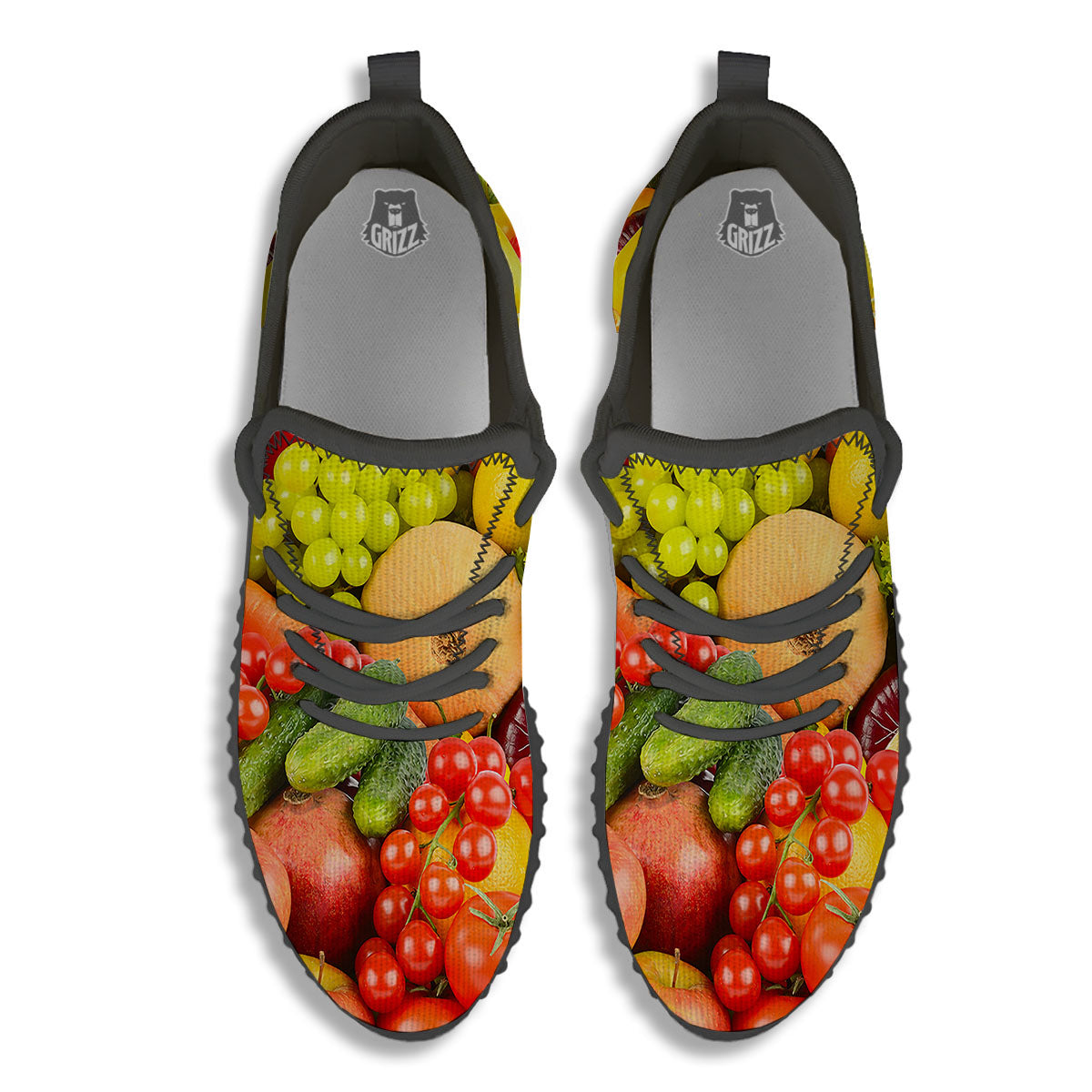 Vegetables And Fresh Fruits Print Black Walking Shoes-grizzshop