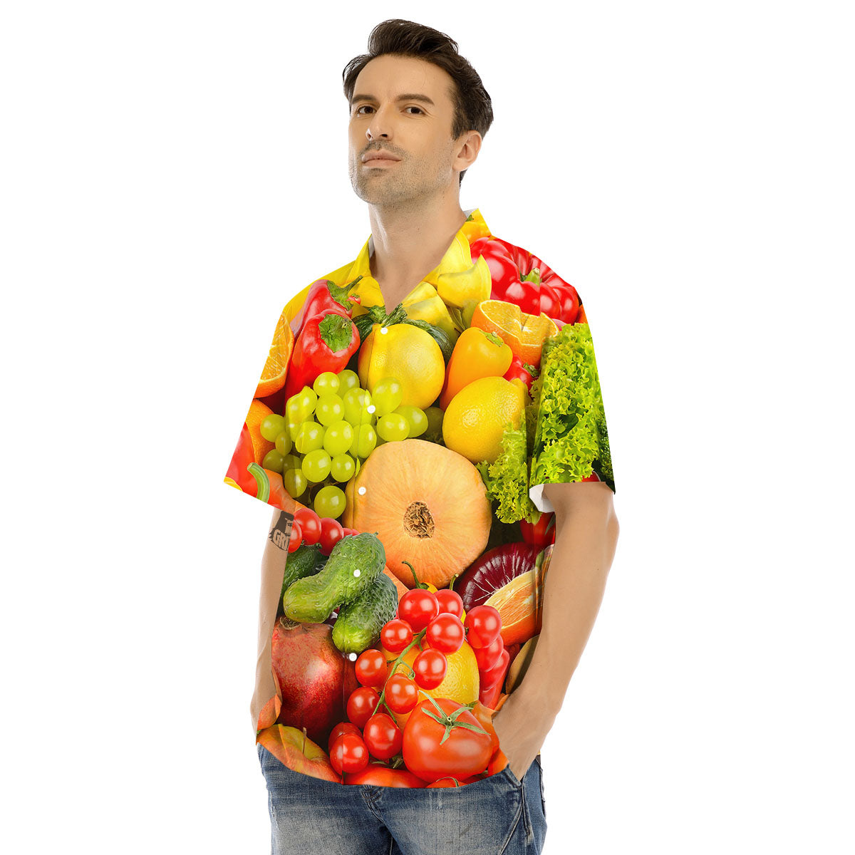 Vegetables And Fresh Fruits Print Men's Hawaiian Shirt-grizzshop