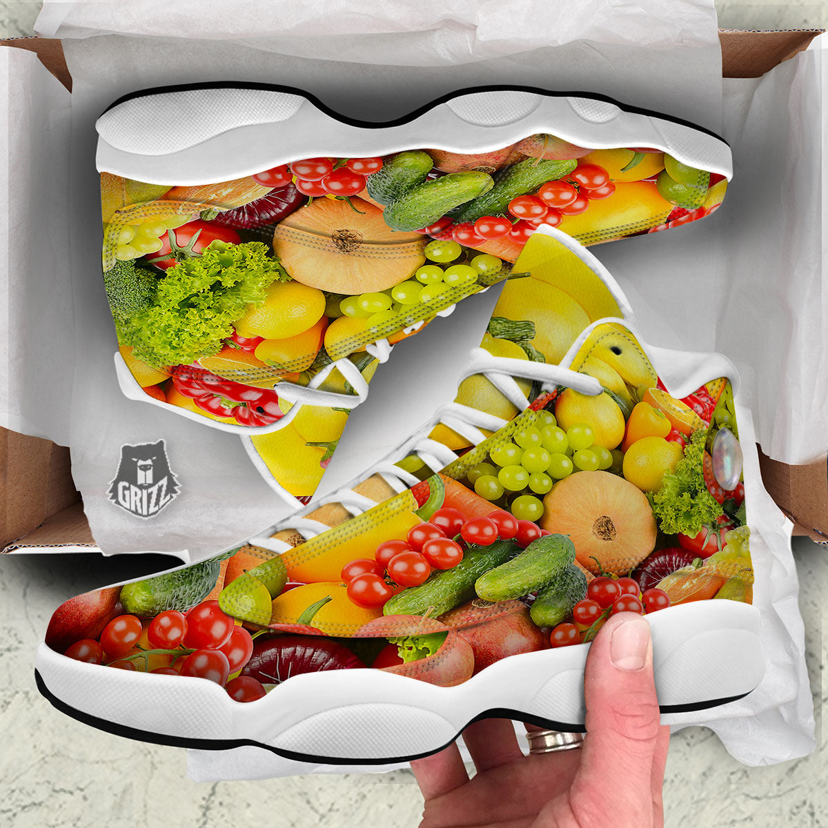 Vegetables And Fresh Fruits Print White Basketball Shoes-grizzshop