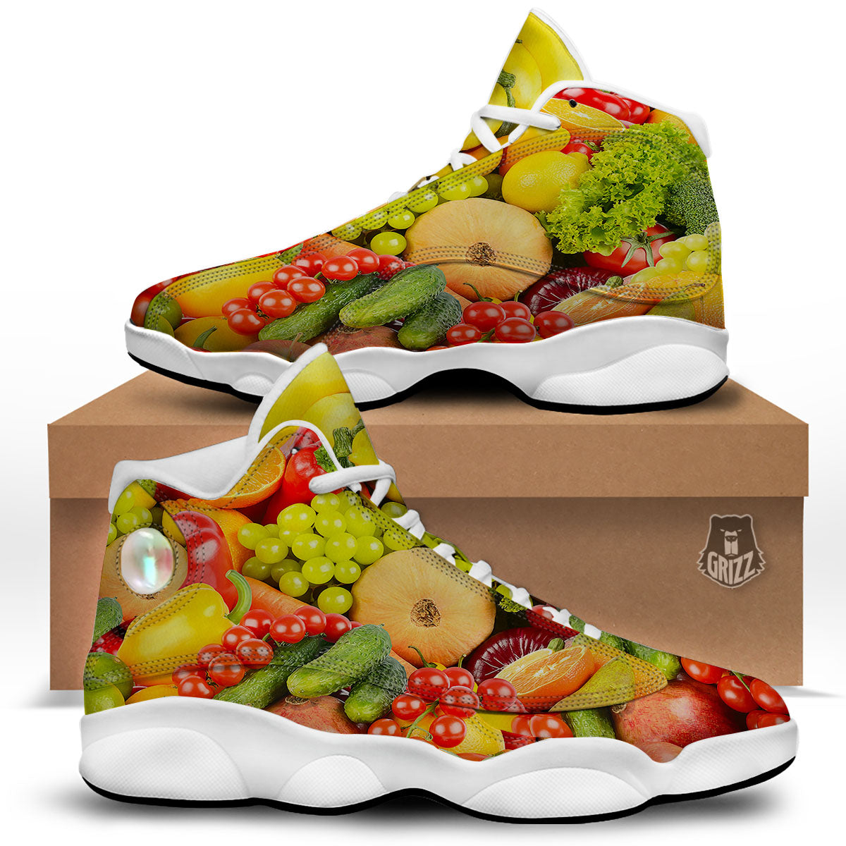 Vegetables And Fresh Fruits Print White Basketball Shoes-grizzshop