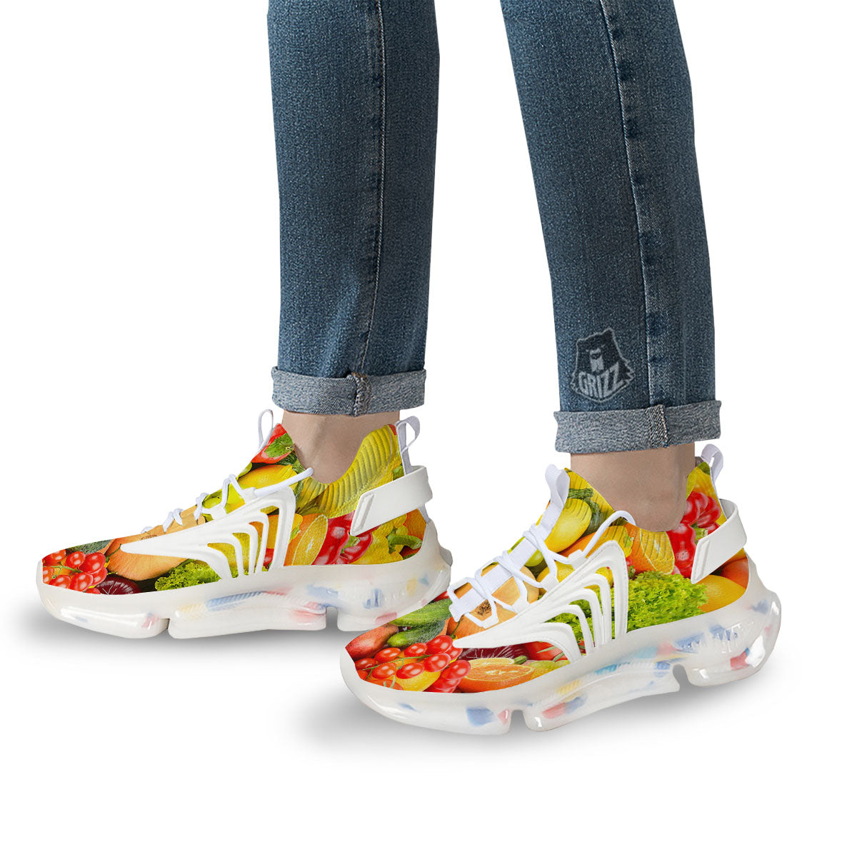 Vegetables And Fresh Fruits Print White Gym Shoes-grizzshop