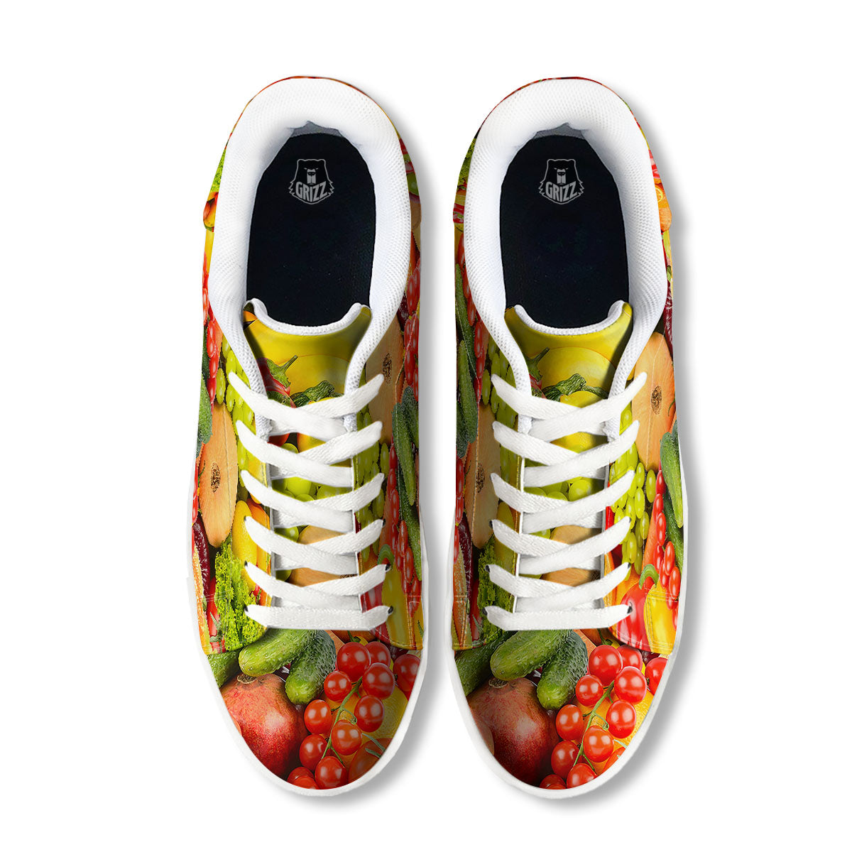 Vegetables And Fresh Fruits Print White Low Top Sneakers-grizzshop