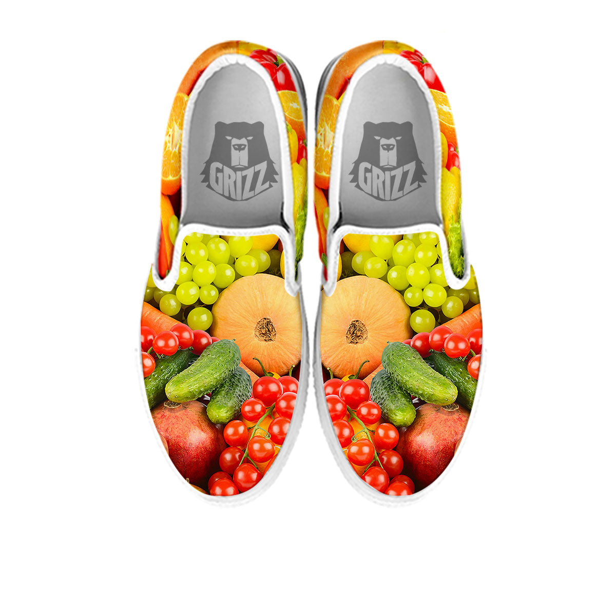 Vegetables And Fresh Fruits Print White Slip On Shoes-grizzshop