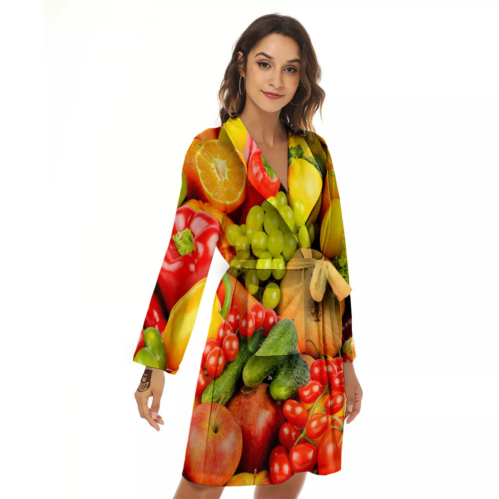Vegetables And Fresh Fruits Print Women's Robe-grizzshop