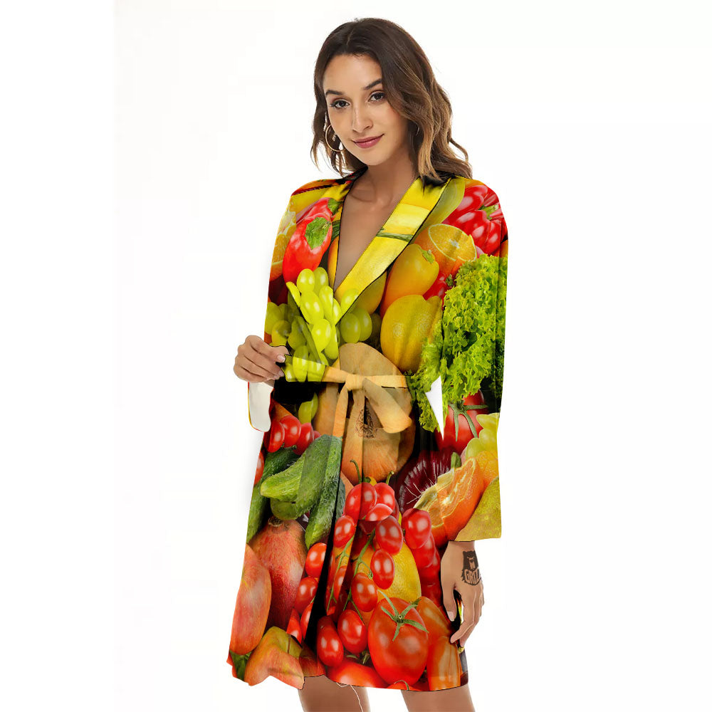 Vegetables And Fresh Fruits Print Women's Robe-grizzshop