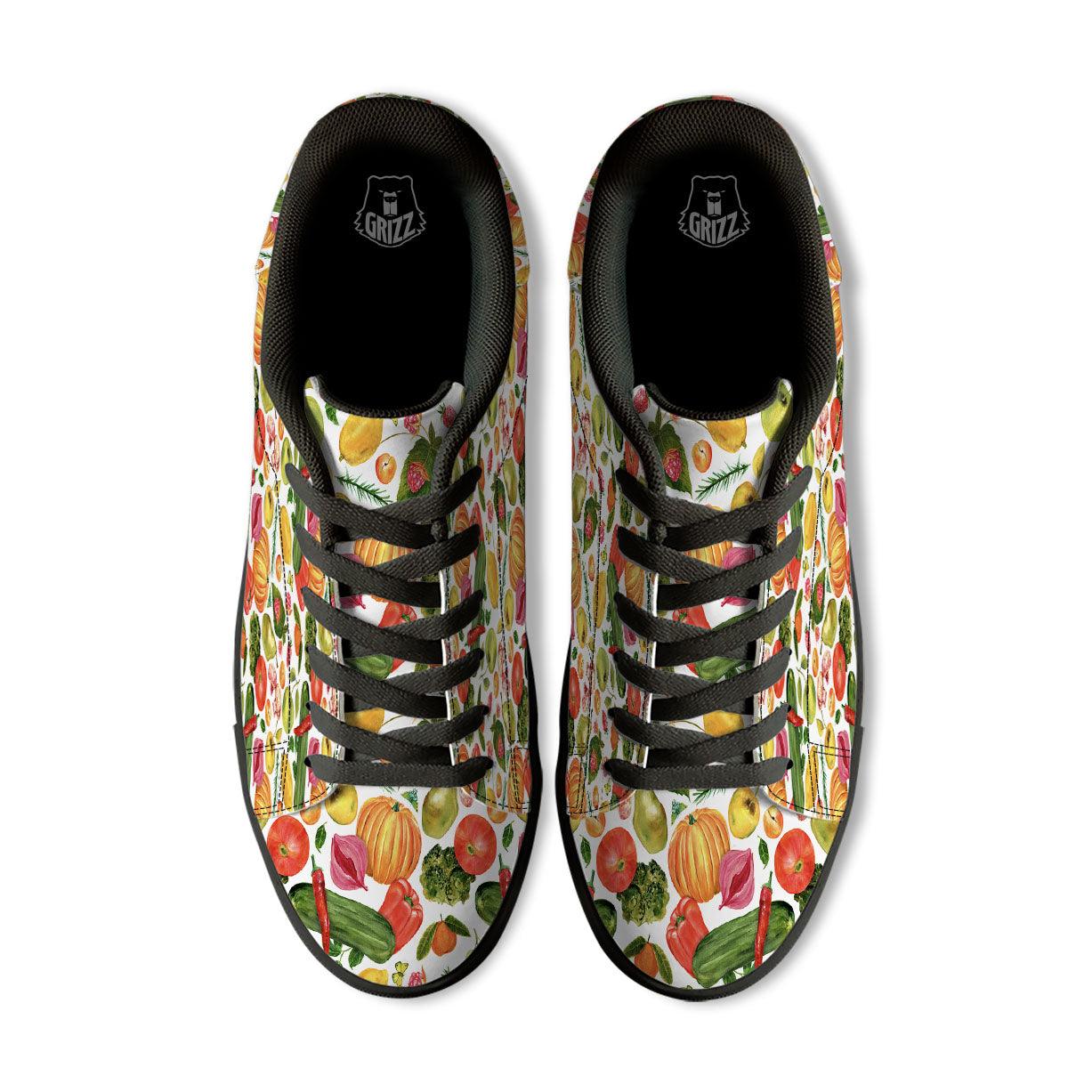 Vegetables And Vegan Fruits Print Pattern Black Low Top Sneakers-grizzshop