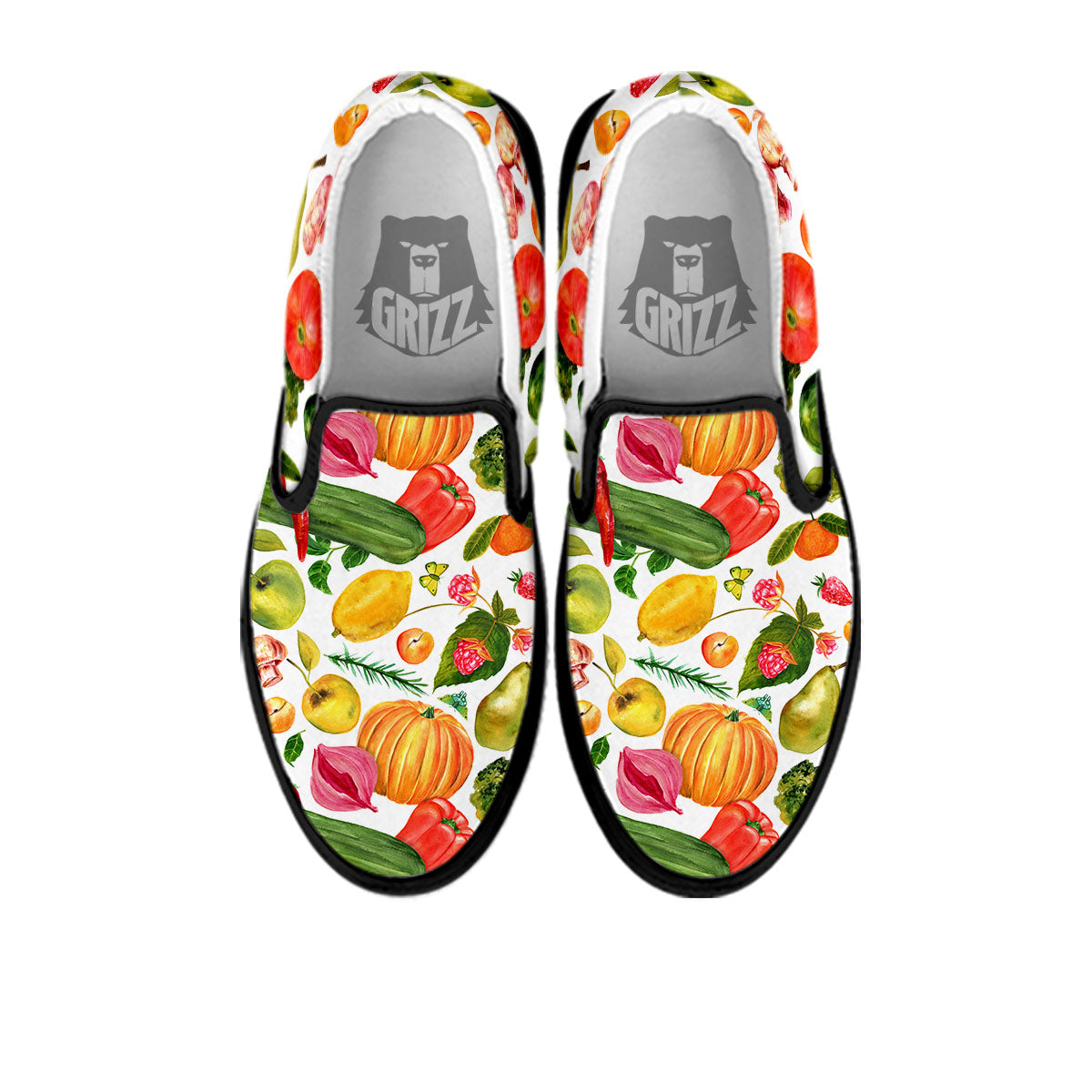 Vegetables And Vegan Fruits Print Pattern Black Slip On Shoes-grizzshop