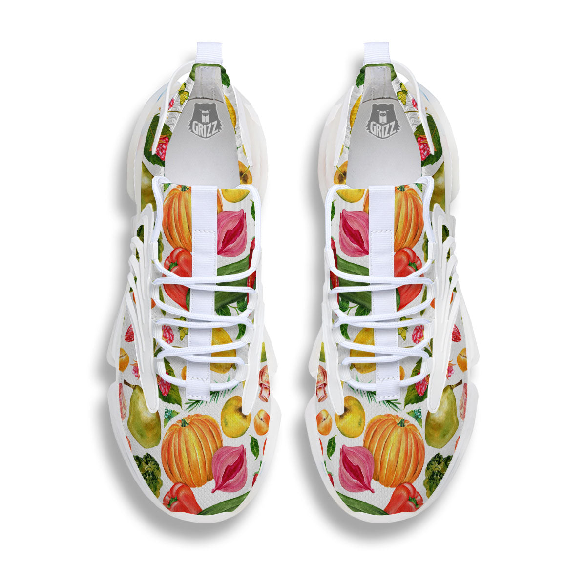 Vegetables And Vegan Fruits Print Pattern White Gym Shoes-grizzshop