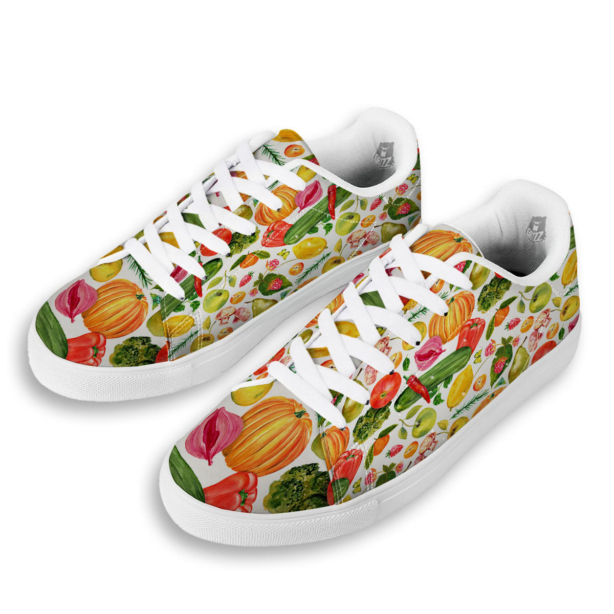 Vegetables And Vegan Fruits Print Pattern White Low Top Sneakers-grizzshop