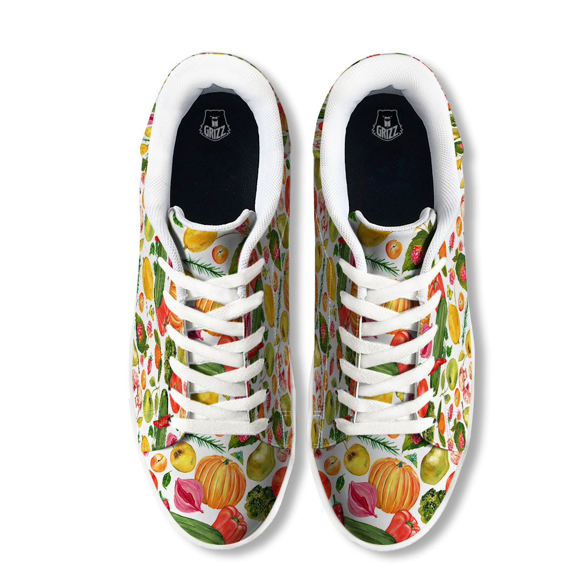 Vegetables And Vegan Fruits Print Pattern White Low Top Sneakers-grizzshop