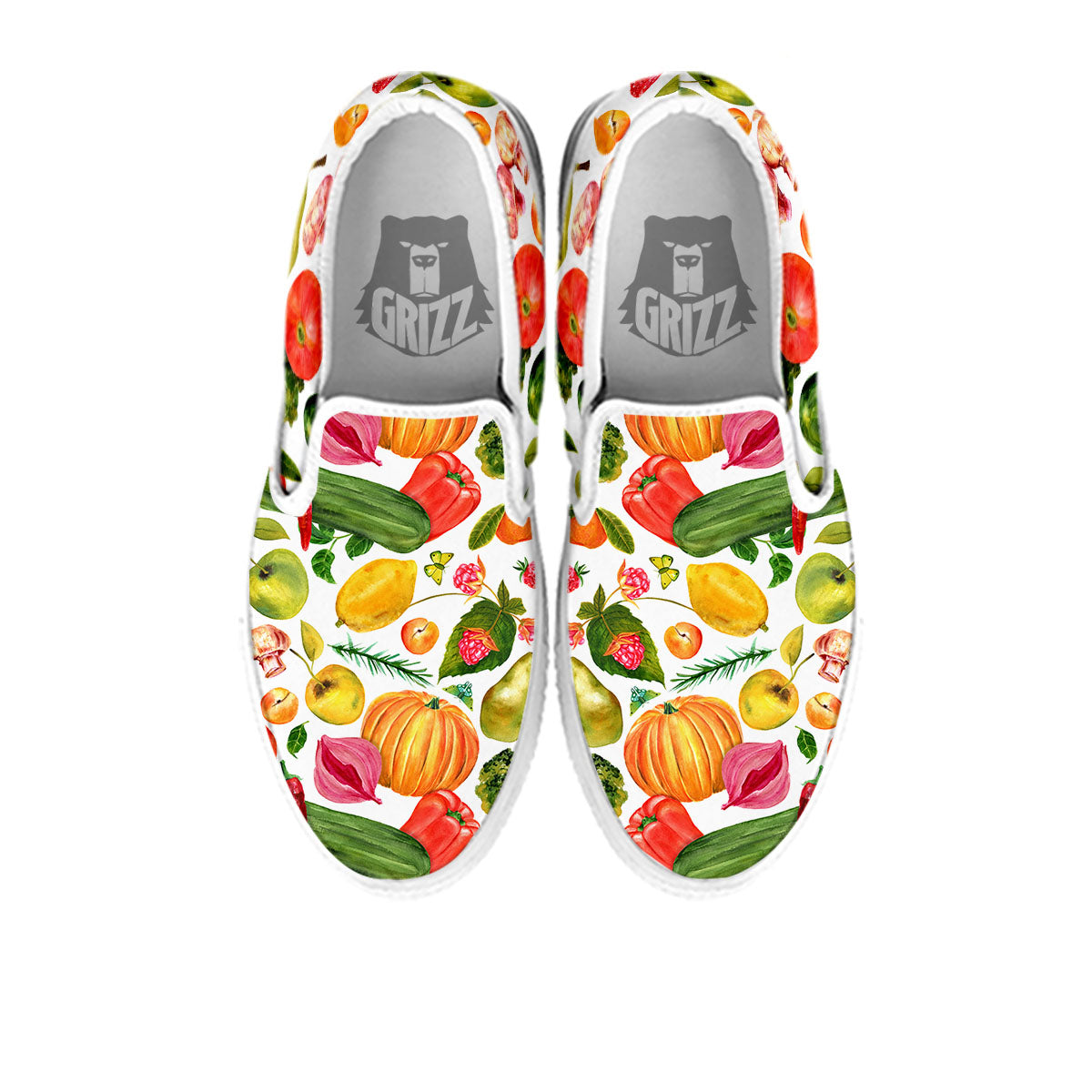 Vegetables And Vegan Fruits Print Pattern White Slip On Shoes-grizzshop