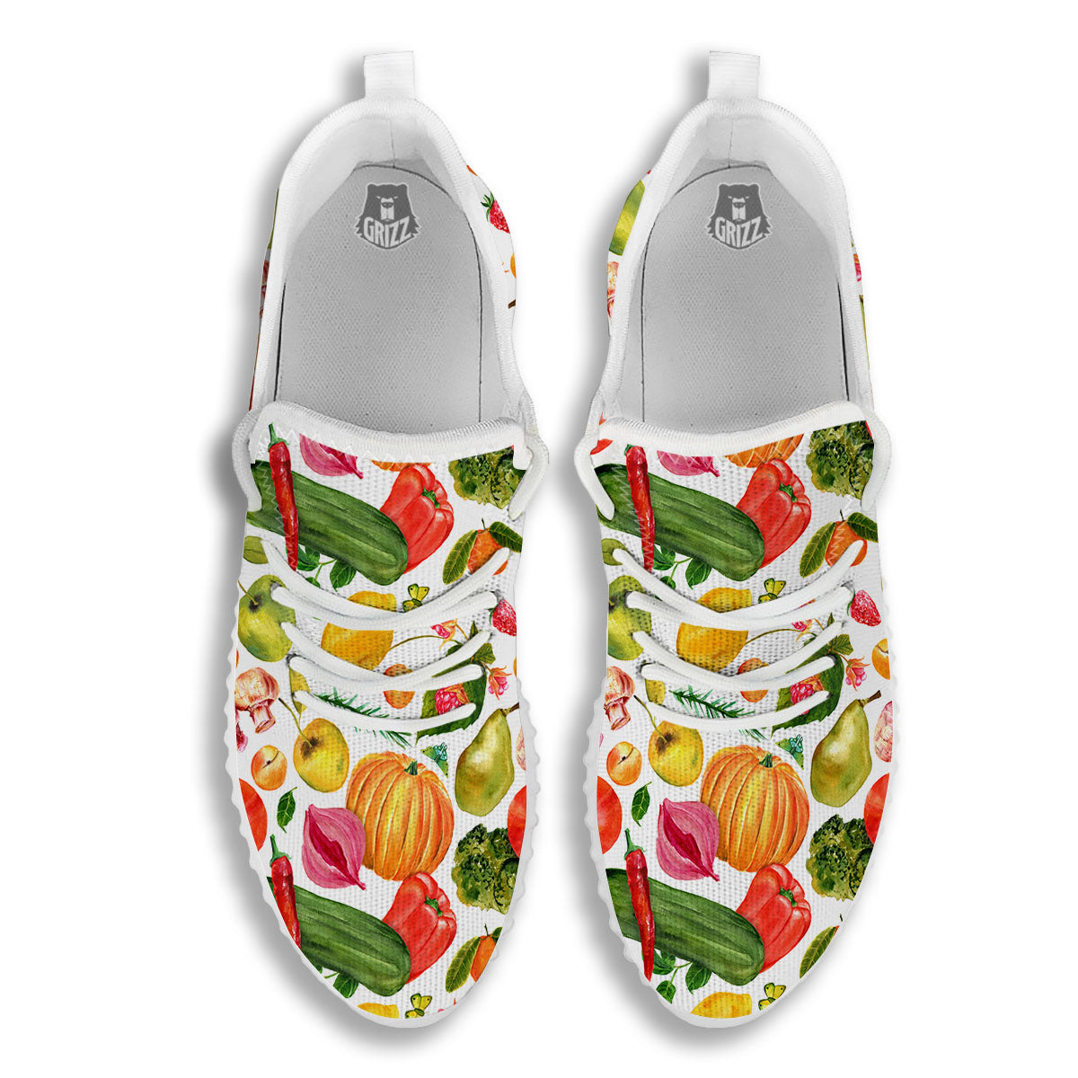 Vegetables And Vegan Fruits Print Pattern White Walking Shoes-grizzshop