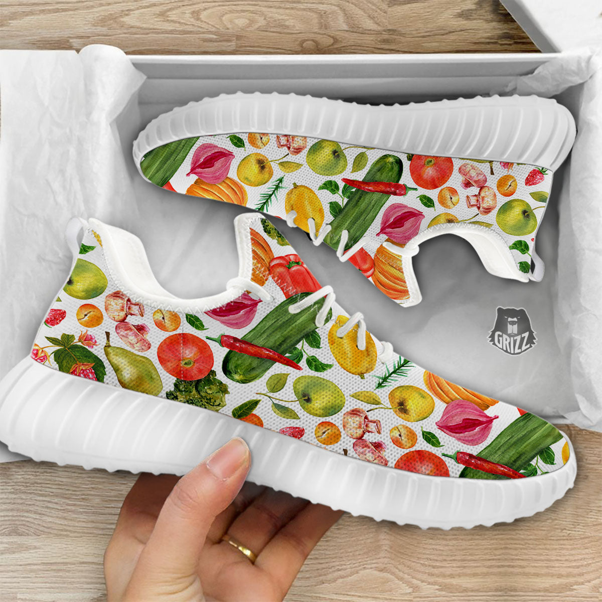 Vegetables And Vegan Fruits Print Pattern White Walking Shoes-grizzshop