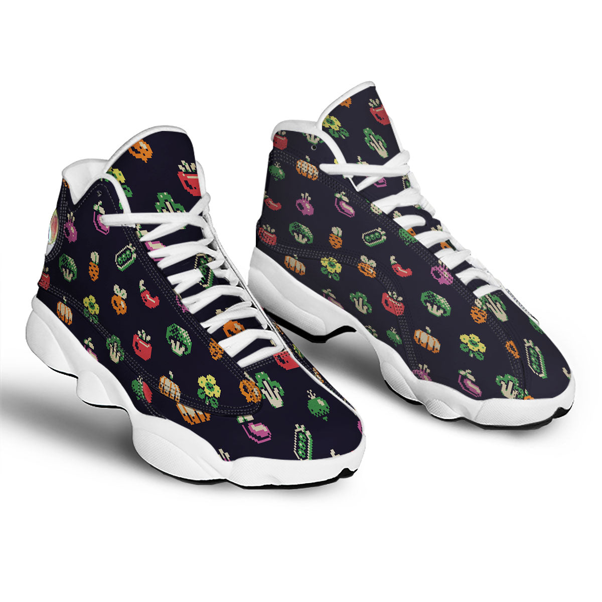 Vegetables Pixel Print Pattern White Basketball Shoes-grizzshop