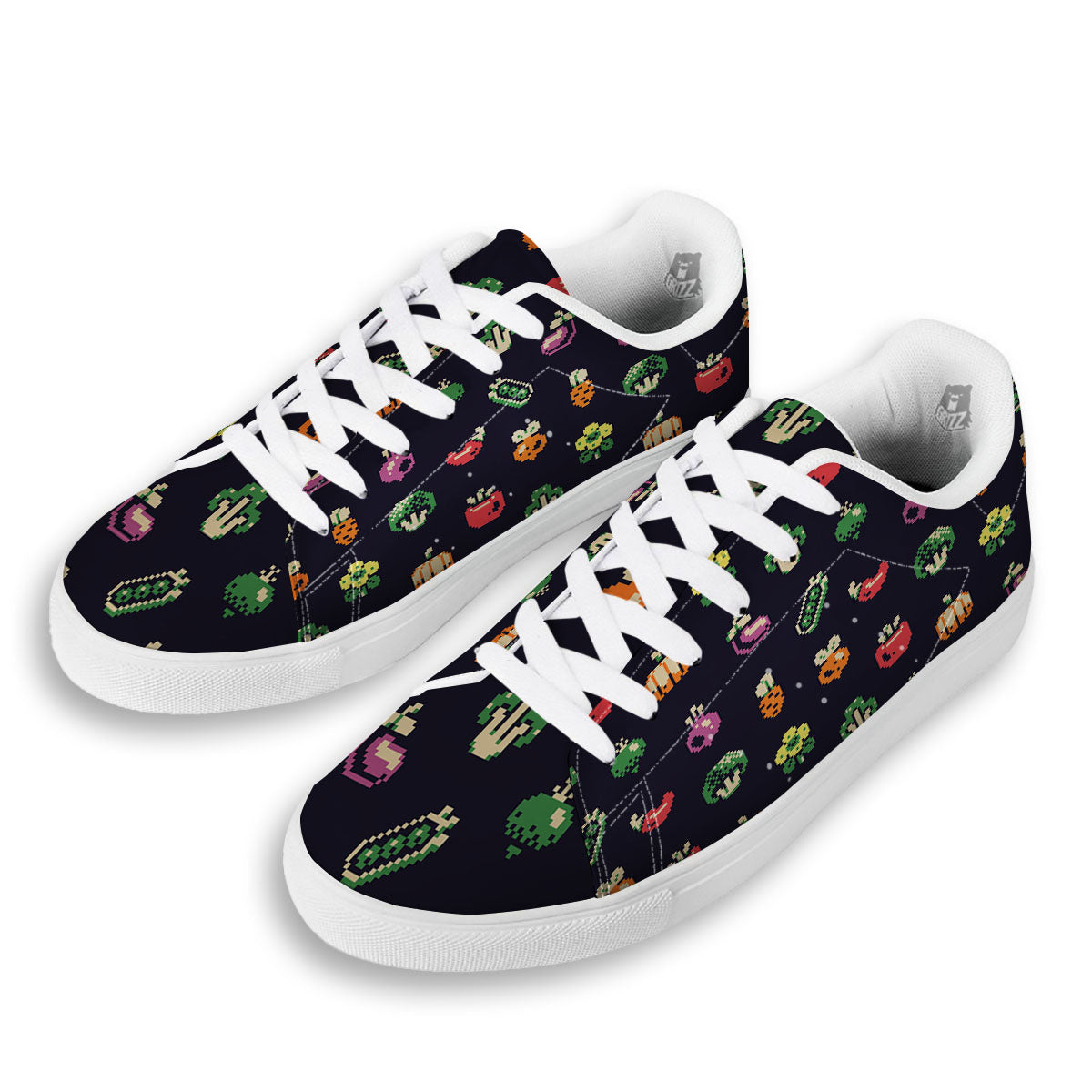 Vegetables Pixel Print Pattern White Low Top Sneakers-grizzshop