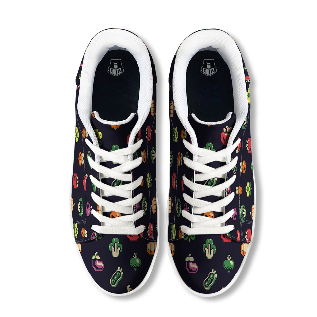 Vegetables Pixel Print Pattern White Low Top Sneakers-grizzshop