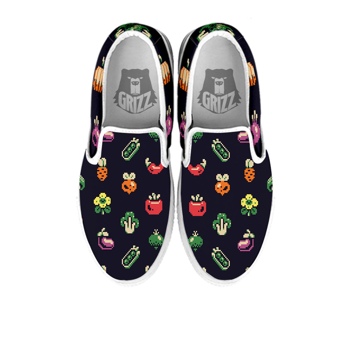 Vegetables Pixel Print Pattern White Slip On Shoes-grizzshop