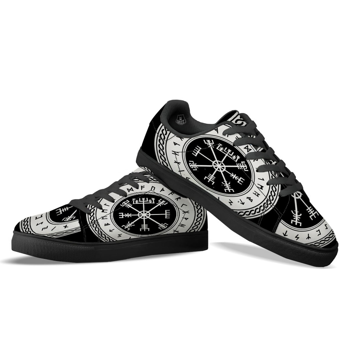 Vegvisir Viking Print Black Low Top Sneakers-grizzshop
