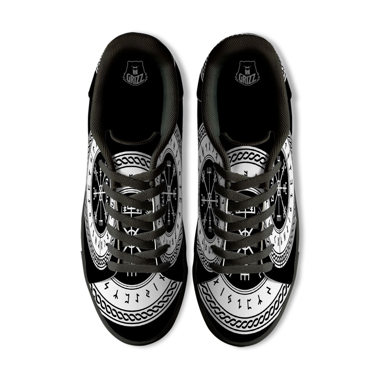 Vegvisir Viking Print Black Low Top Sneakers-grizzshop