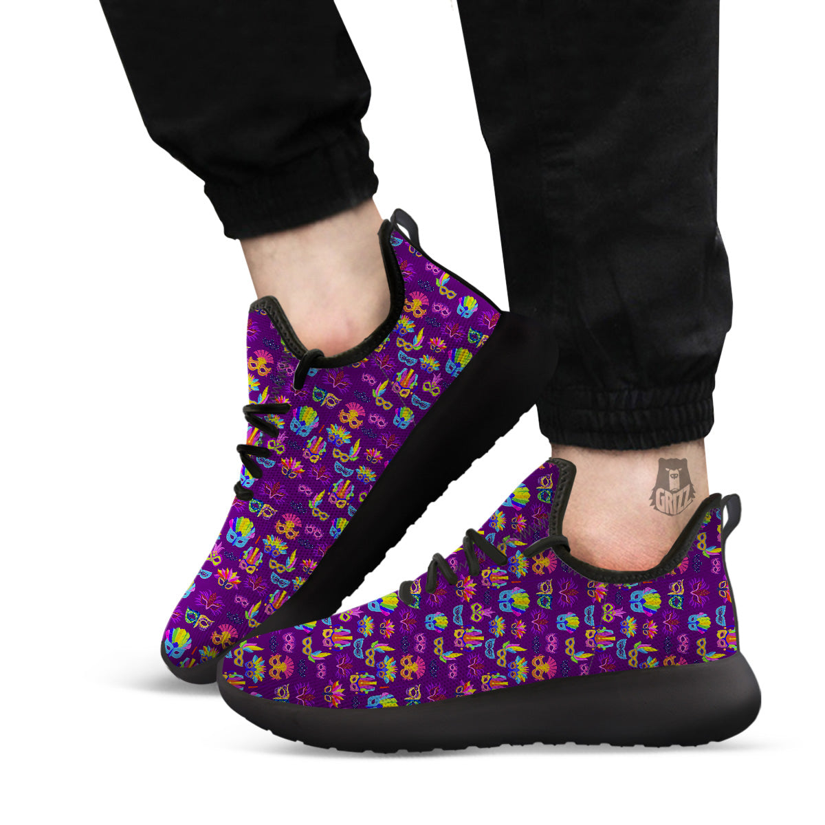 Venice Carnival Mask Print Pattern Black Athletic Shoes-grizzshop