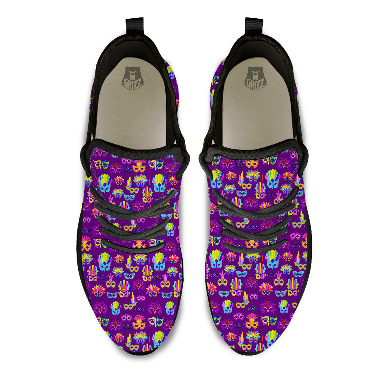Venice Carnival Mask Print Pattern Black Athletic Shoes-grizzshop