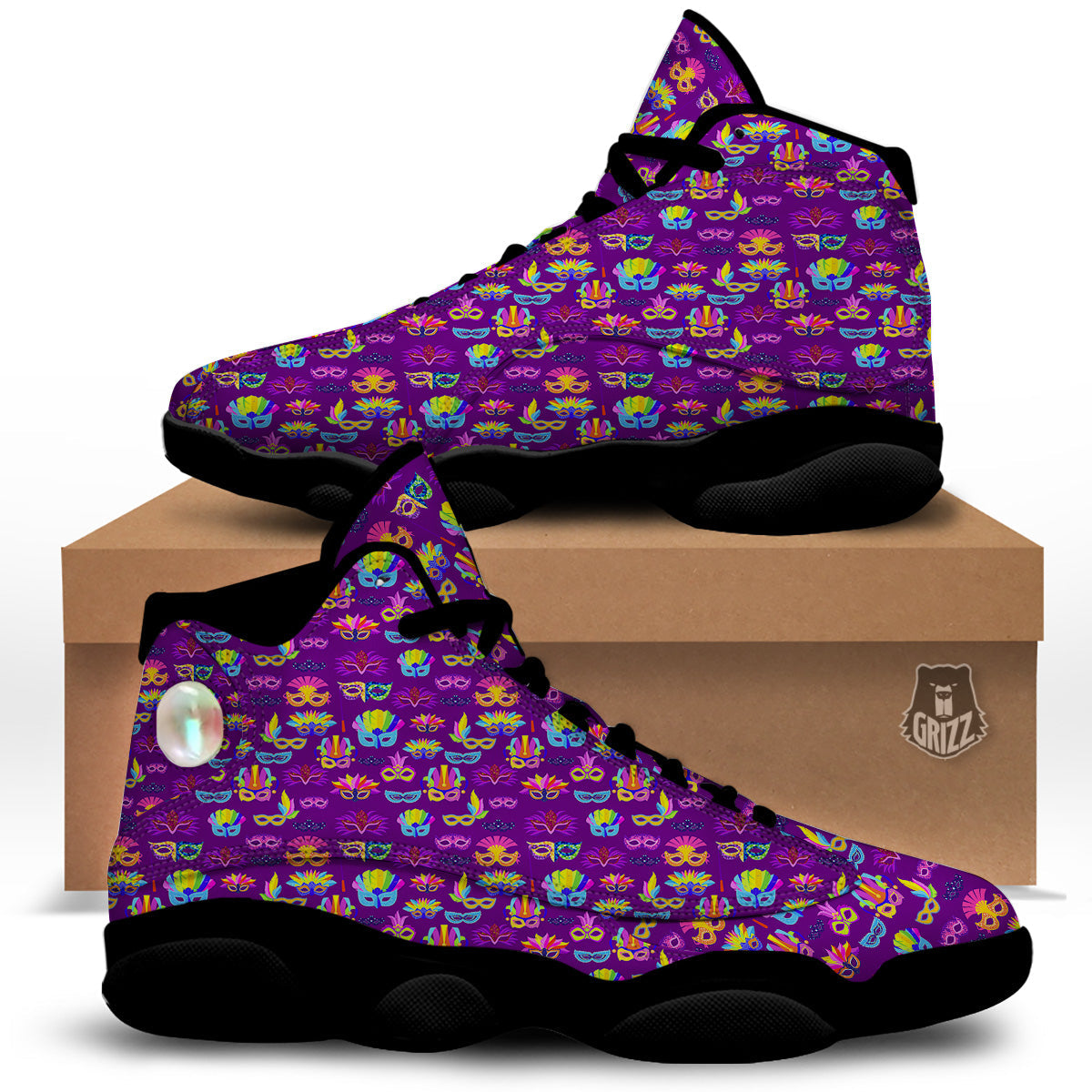 Venice Carnival Mask Print Pattern Black Basketball Shoes-grizzshop