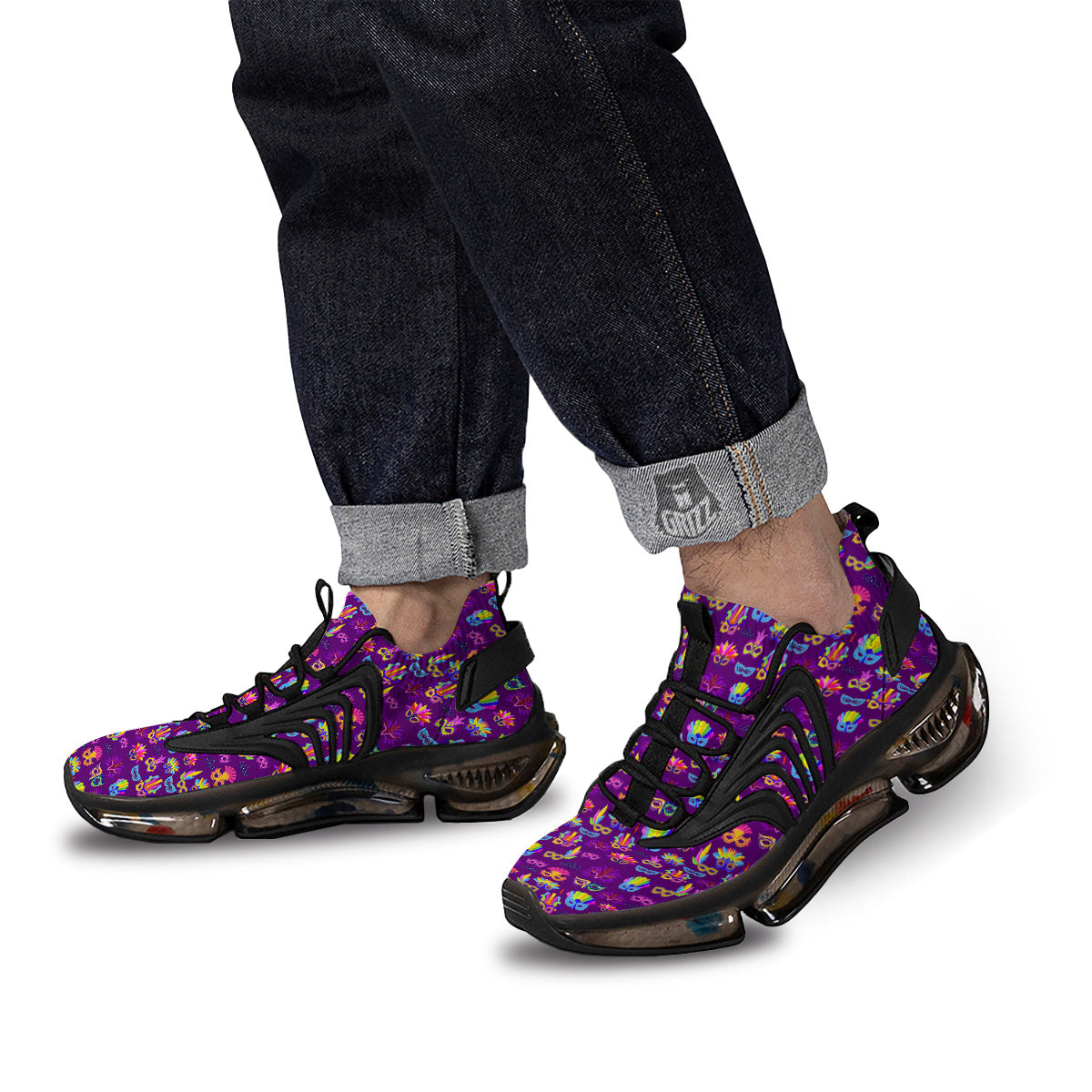 Venice Carnival Mask Print Pattern Black Gym Shoes-grizzshop