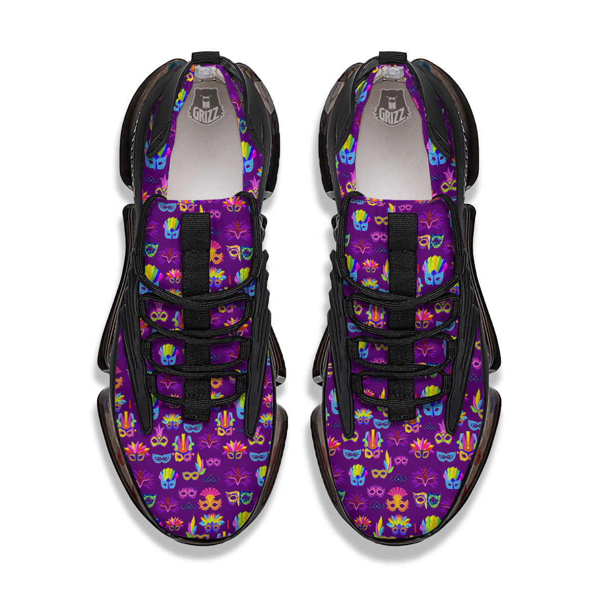 Venice Carnival Mask Print Pattern Black Gym Shoes-grizzshop