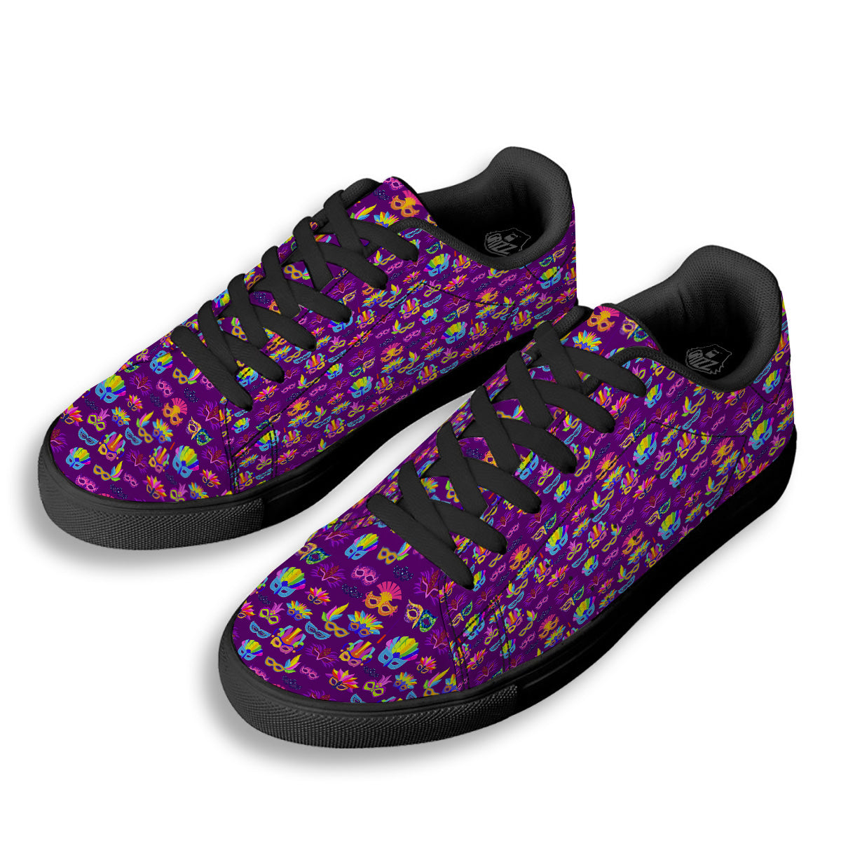 Venice Carnival Mask Print Pattern Black Low Top Sneakers-grizzshop