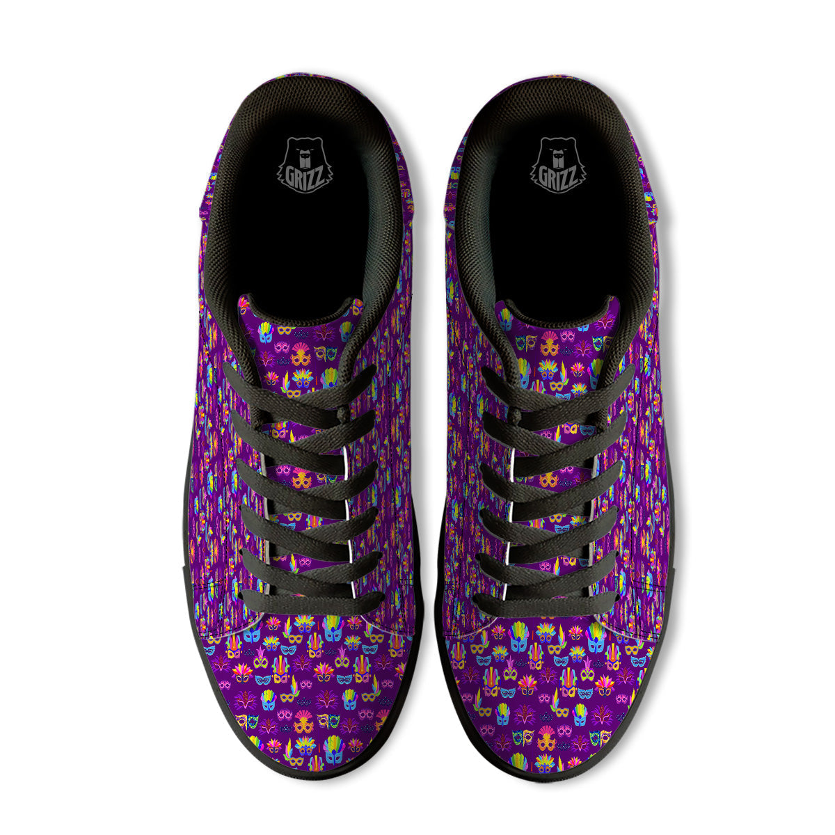 Venice Carnival Mask Print Pattern Black Low Top Sneakers-grizzshop