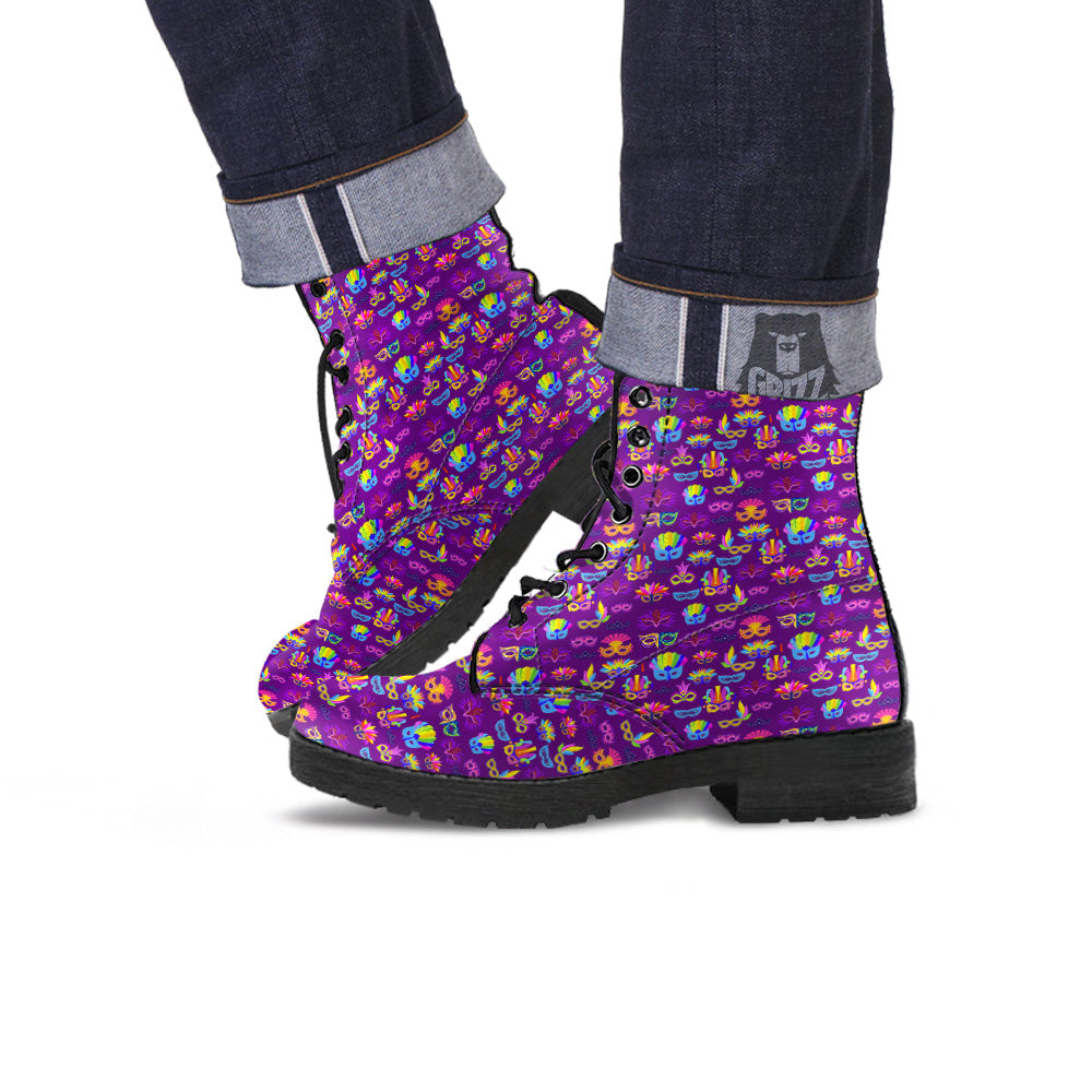 Venice Carnival Mask Print Pattern Leather Boots-grizzshop