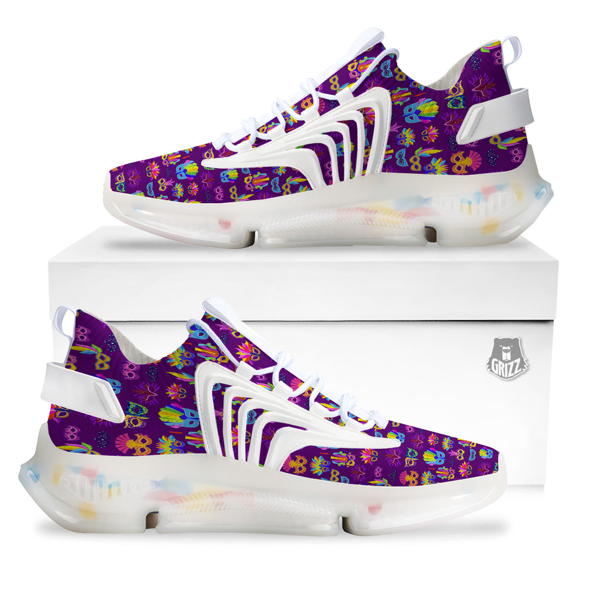 Venice Carnival Mask Print Pattern White Gym Shoes-grizzshop