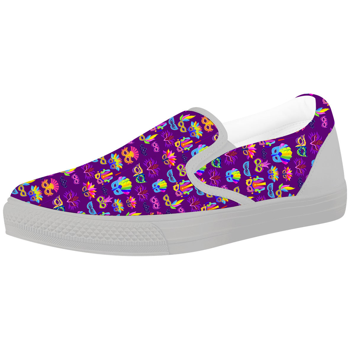 Venice Carnival Mask Print Pattern White Slip On Shoes-grizzshop