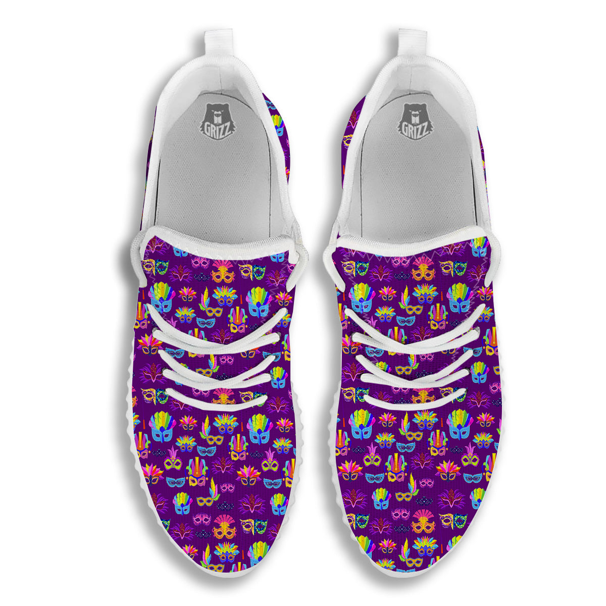 Venice Carnival Mask Print Pattern White Walking Shoes-grizzshop