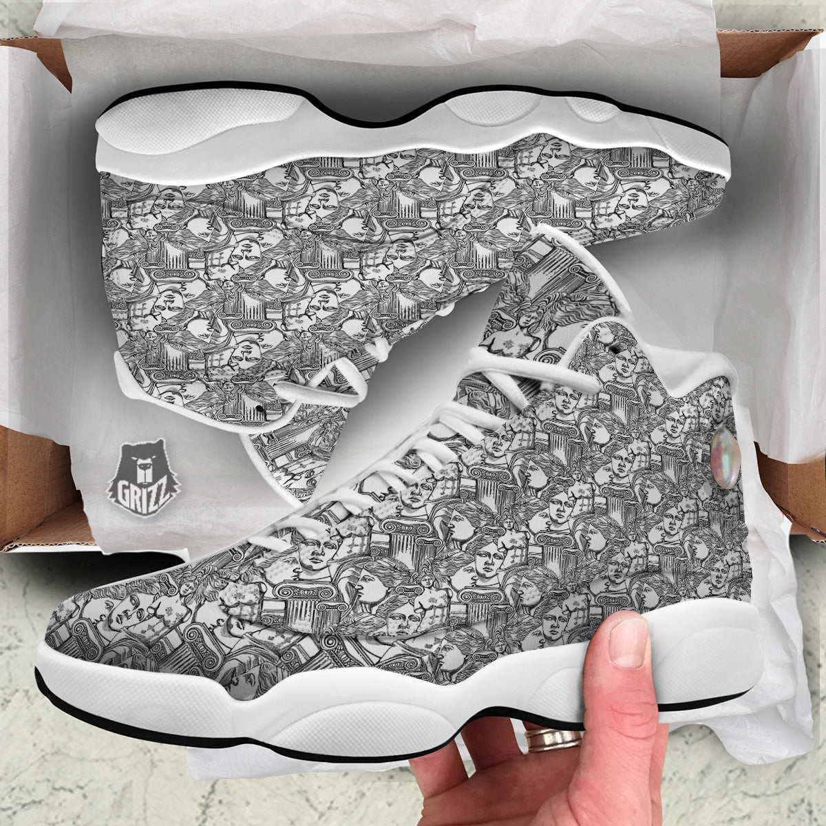 Venus Milos Print Pattern White Basketball Shoes-grizzshop