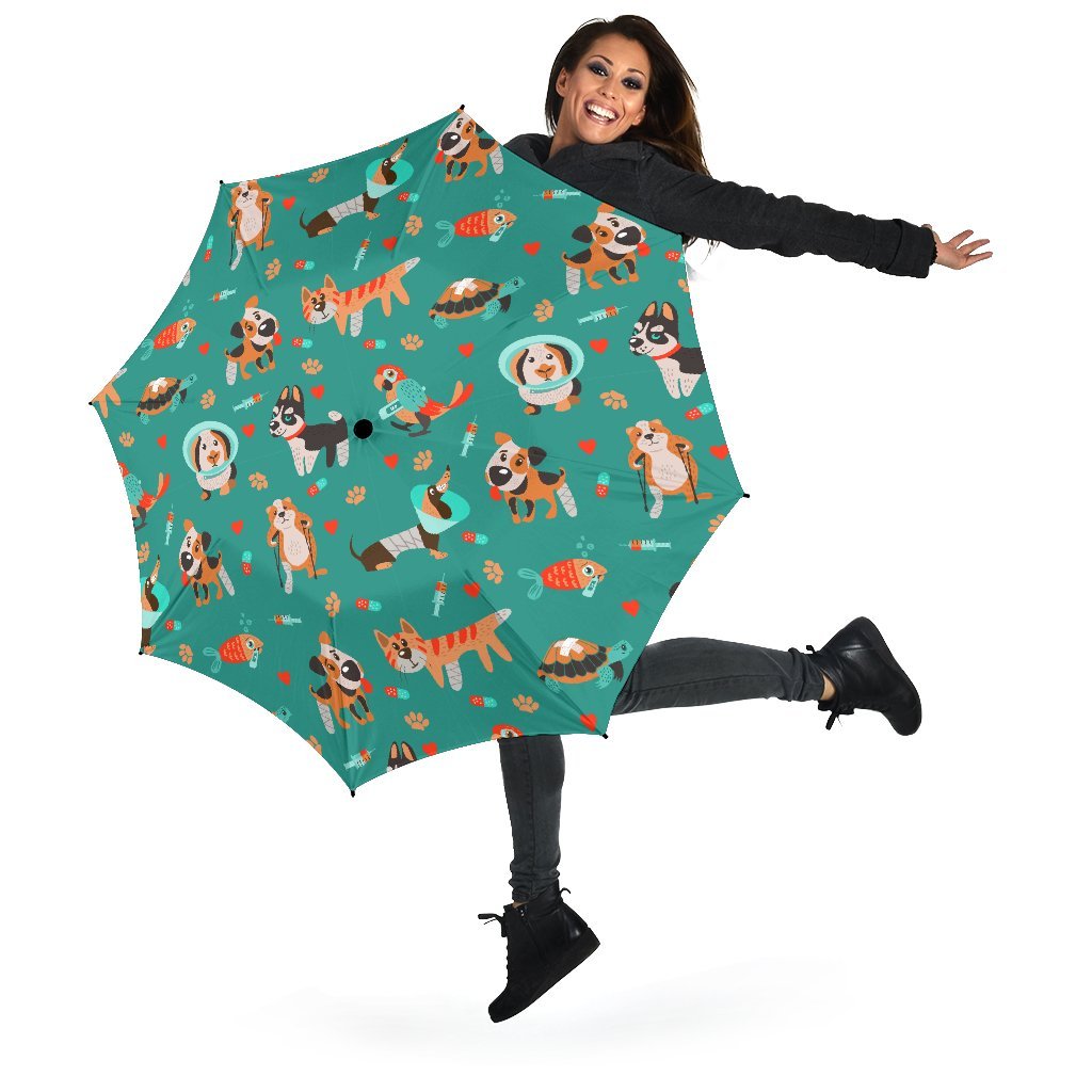 Veterianary Animal Pattern Print Automatic Foldable Umbrella-grizzshop