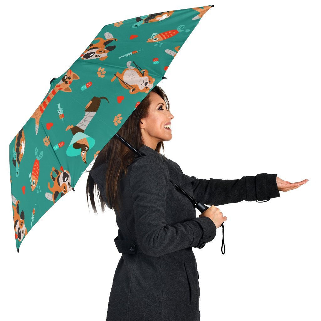 Veterianary Animal Pattern Print Automatic Foldable Umbrella-grizzshop