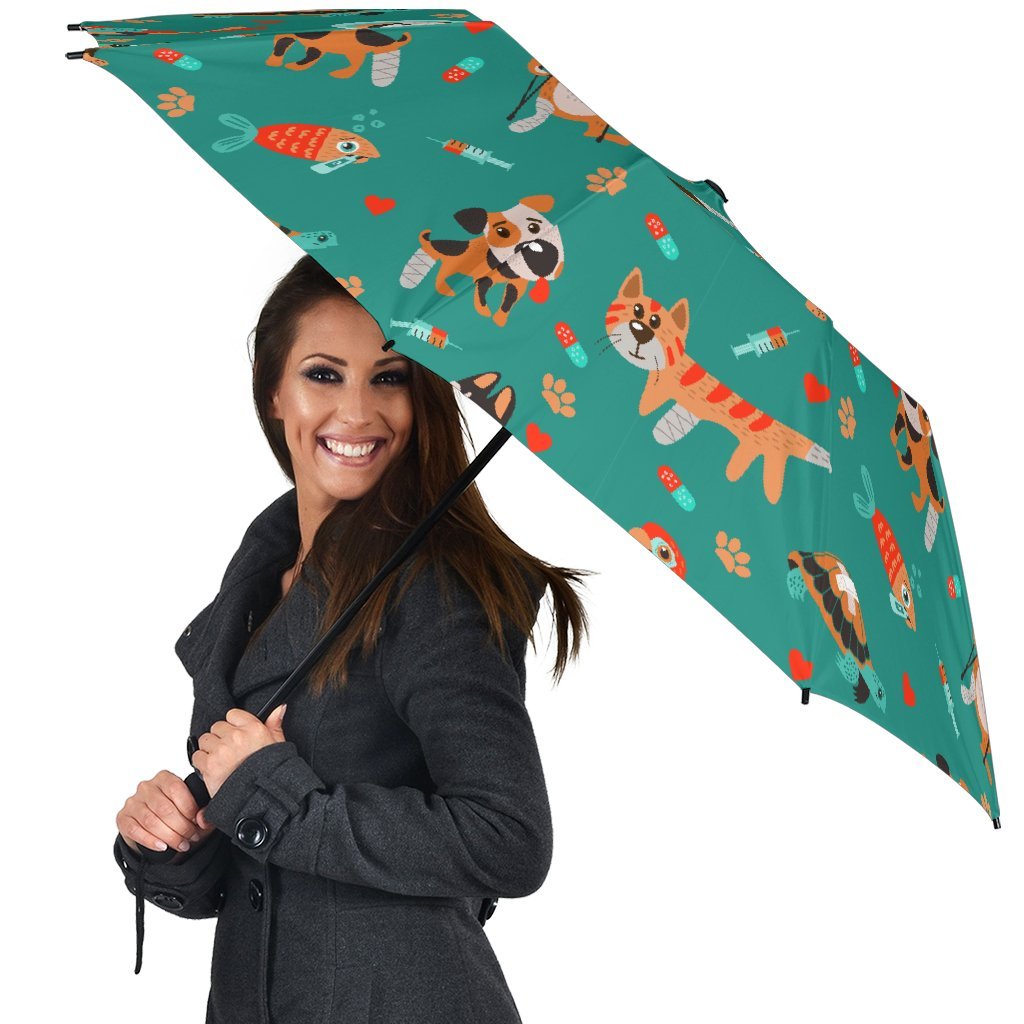 Veterianary Animal Pattern Print Automatic Foldable Umbrella-grizzshop