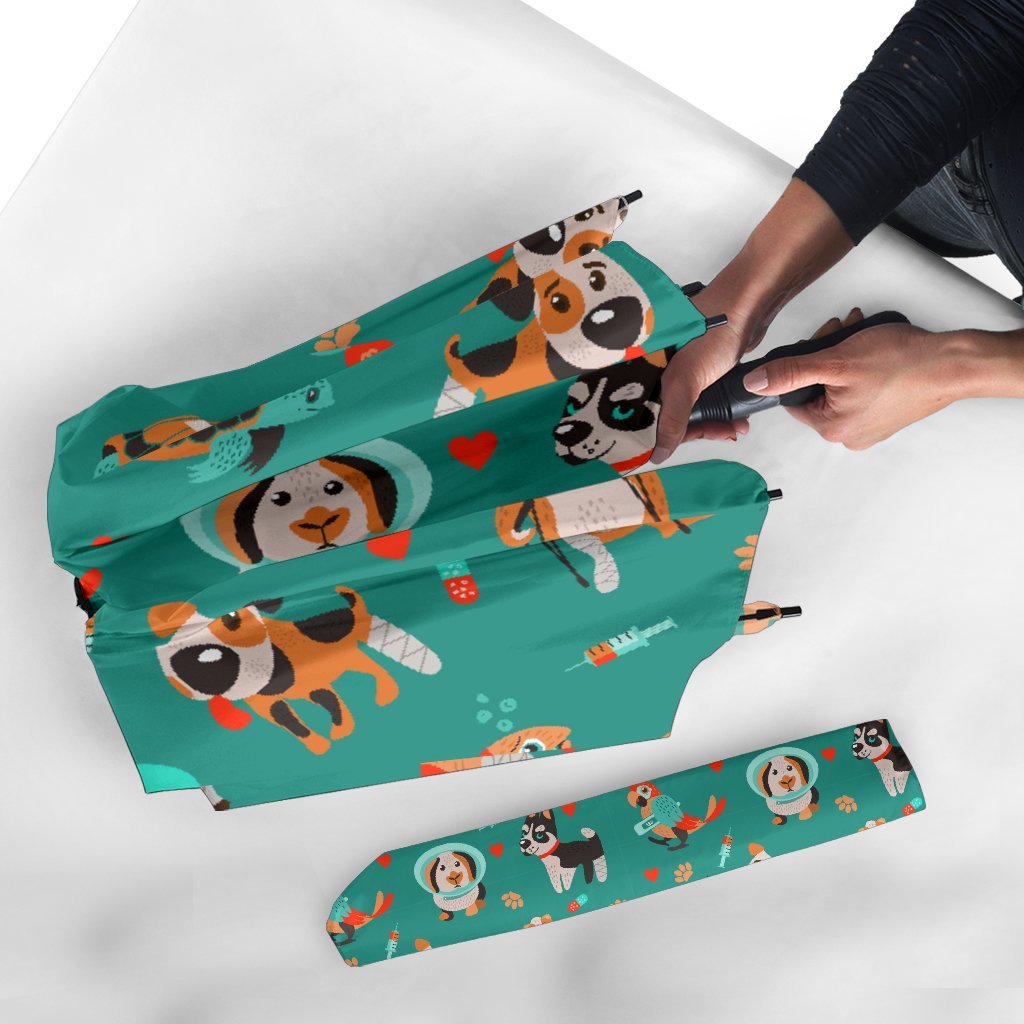 Veterianary Animal Pattern Print Automatic Foldable Umbrella-grizzshop